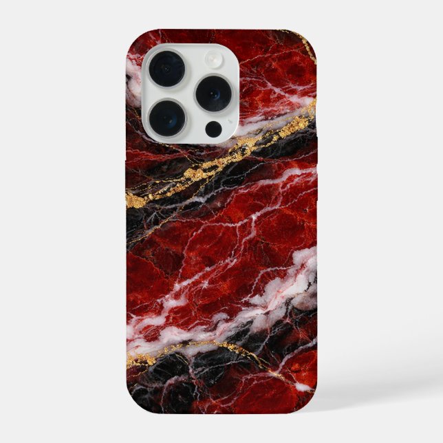 Coque iPhone Lipstick Red Marble with Black, White & Gold Veins (Verso)