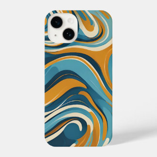 Coque Pour iPhone 14 Liquid Swirl Ochre Blue Trippy Pattern