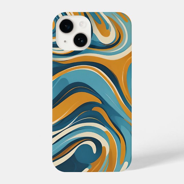 Coque iPhone Liquid Swirl Ochre Blue Trippy Pattern (Verso)