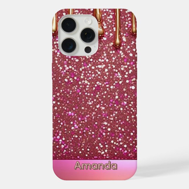 Coque iPhone 💖 Liquide Rose Pailleté sur Luxe Doré ✨👑 (Verso)