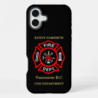 Coque iPhone 16 Plus Logo du service d'incendie Badge noir et rouge11