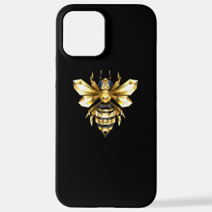 Coque iPhone 12 Pro Max Logo Faux Gold Foil Bee Polygonal sur Noir