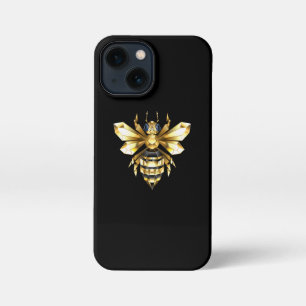 Etui iPhone 13 Mini Logo Faux Gold Foil Bee Polygonal sur Noir