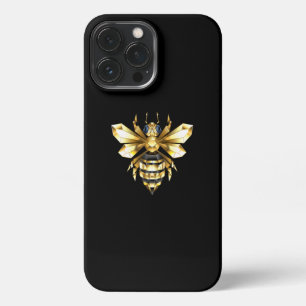Etui iPhone 13 Pro Max Logo Faux Gold Foil Bee Polygonal sur Noir