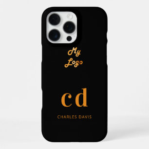 Coque iPhone 16 Pro Max Logo monogramme noir or affaires
