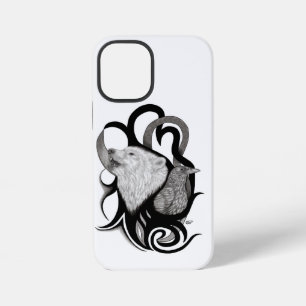 Coque iPhone 12 Mini Loup blanc avec art tribal de corbeau