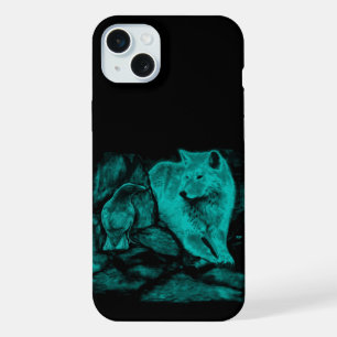 Loup et corbeau dans la nuit