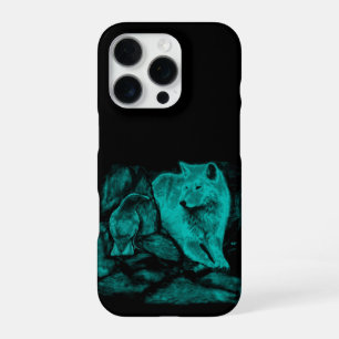 Coque iPhone 16 Pro Loup et corbeau dans la nuit