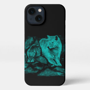 Etui iPhone 13 Loup et corbeau dans la nuit