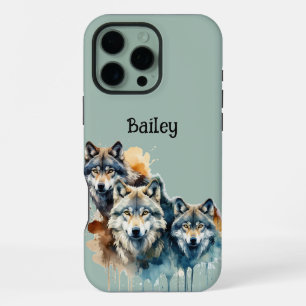 Coque iPhone 16 Pro Max Loups de nom personnalisé Loup Faune Nature Art an