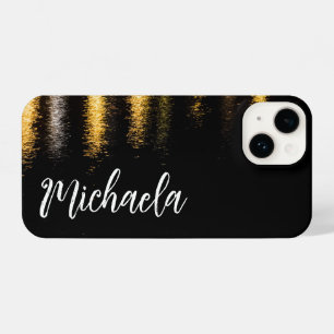 Coque Pour iPhone 14 Lumières de nuit Abstraites mer brillant or noir N