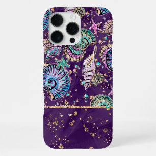 Coque iPhone 16 Pro Max Luxe violet sous-marine   Dark Pastel Gold Sea Lif