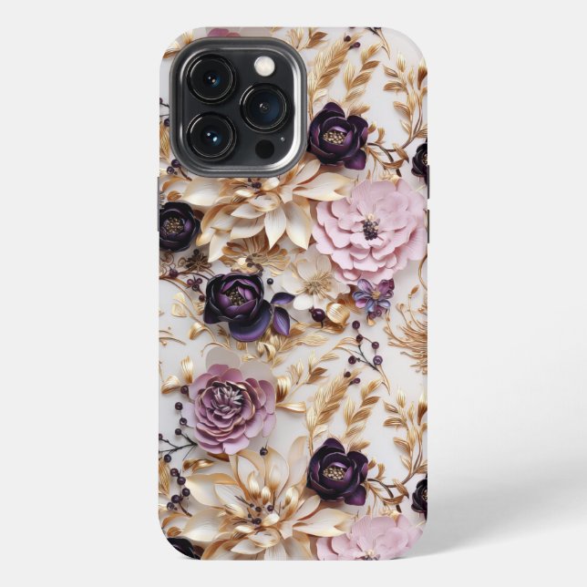 Coque iPhone Luxuriante florale violet et or (Verso)