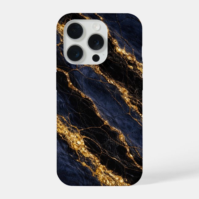 Coque iPhone Luxury Navy Blue Marble Gold/Black Vein Phone Case (Verso)