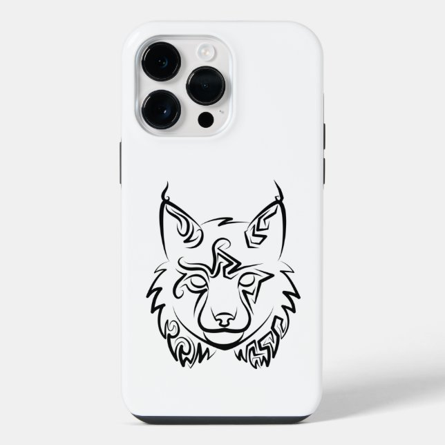 Coque iPhone Lynx tribale noire et blanche (Verso)