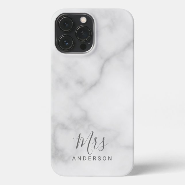 Coque iPhone M. et Mme. | Élégant Marbre Moderne Script (Verso)