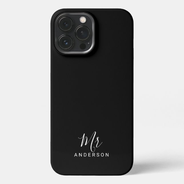 Coque iPhone M. et Mme. | Script moderne noir et blanc (Verso)