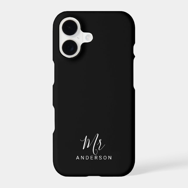 Coque iPhone M. et Mme. | Script moderne noir et blanc (Verso)