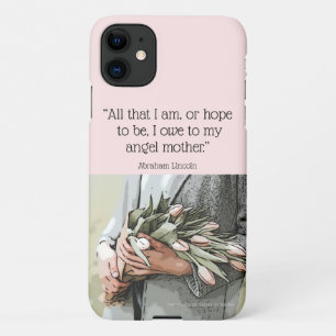 Coque iPhone 11 Ma Mère Ange, A. Citation Lincoln, rose pâle,