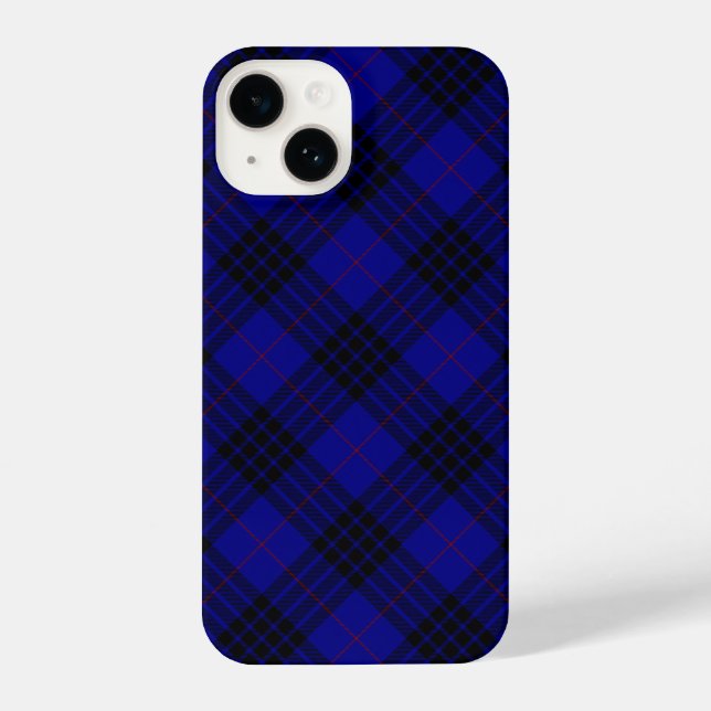 Coque iPhone MacKay tartan bleu noir plaid (Verso)