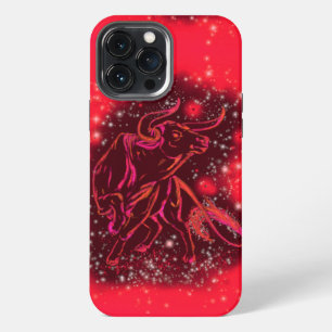 Etui iPhone 13 Pro Max Magic Red Neon Bull Courir la nuit étoilée Extraor
