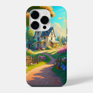 Coque Pour iPhone 14 Plus maison rurale avec jardin fleuri