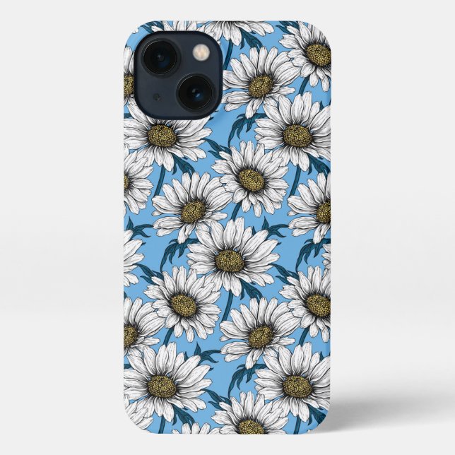 Coque iPhone Maisonnettes, fleurs sauvages sur bleu (Verso)