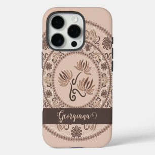Coque iPhone 16 Pro Mandala personnalisé Mocha Rococo Revival Dot