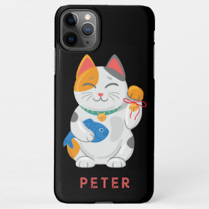 Coque iPhone 11Pro Max Maneki Neko White Chat, symbole de bonne chance