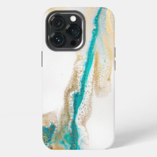 Etui iPhone 13 Pro Marbre Abstrait avec peinture bleue et blanche