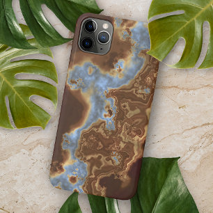 Coque iPhone 16 Pro Max Marbre Art Géode Bleu Gris Beige Brun Foncé