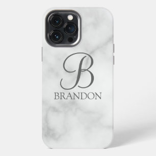 Etui iPhone 13 Pro Max Marbre Blanc Monogramme et Nom Personnalisés en Éc