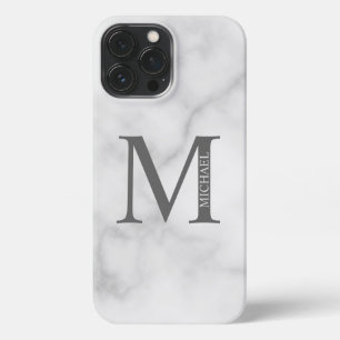 Etui iPhone 13 Pro Max Marbre blanc Monogramme personnalisé et nom