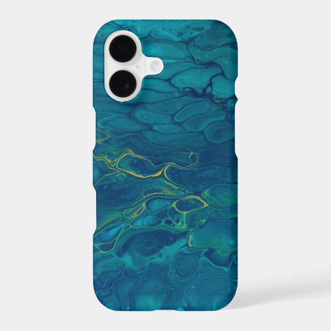 Coque iPhone Marbre bleu et jaune Abstrait Mosaic Fluid Art (Verso)