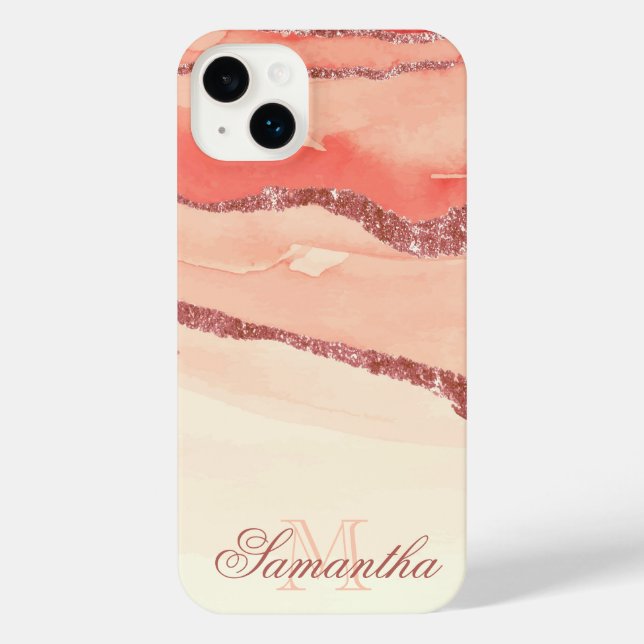 Coque iPhone Marbre et Parties scintillant or rose (Verso)