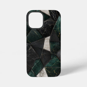 Coque iPhone 12 Mini Marbre géométrique émeraude et noir de charbon de