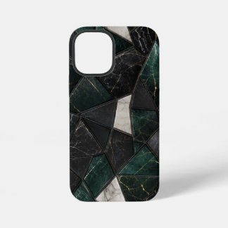 Coque iPhone 12 Mini Marbre géométrique émeraude et noir de charbon de
