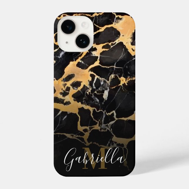 Coque iPhone Marbre noir et doré (Verso)