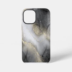 Coque iPhone 12 Mini Marbre noir et or abstrait