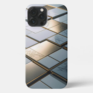 Etui iPhone 13 Pro Max Marbre Or Carreaux Luxe Géométrie