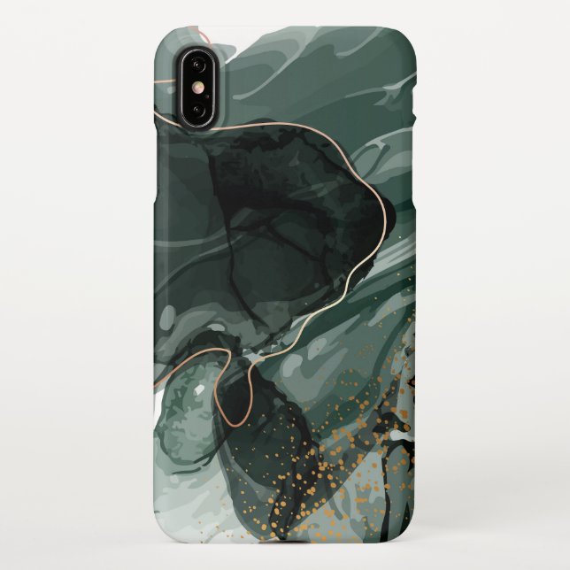 Coque iPhone Marbre vert émeraude et or, Arrière - plan marbré (Dos)
