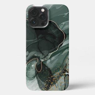 Etui iPhone 13 Pro Max Marbre vert émeraude et or, Arrière - plan marbré