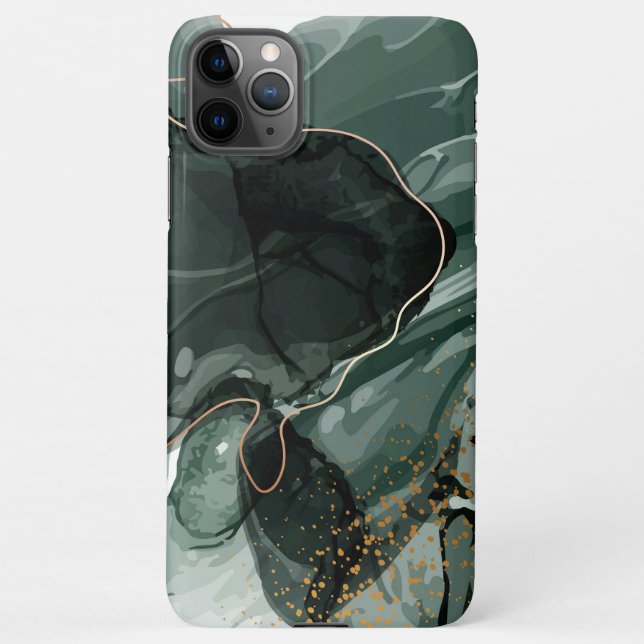 Coque iPhone Marbre vert émeraude et or, Arrière - plan marbré (Dos)