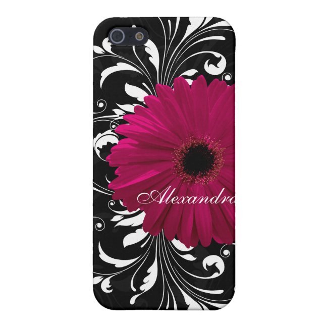 Coque iPhone Marguerite fuchsia de Gerbera de rouleau avec noir (Dos)