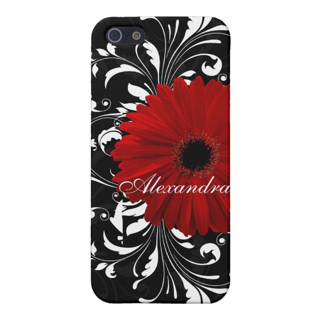 Coque iPhone Marguerite rouge et noire et blanche de Gerbera de (Dos)