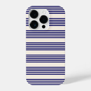 Coque Pour iPhone 14 Plus Marine bleu et beige cinq bandes motif