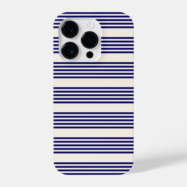 Coque iPhone Marine bleu et beige cinq bandes motif (Verso)