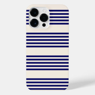 Coque Pour Pour iPhone 14 Pro Max Marine bleu et beige cinq bandes motif