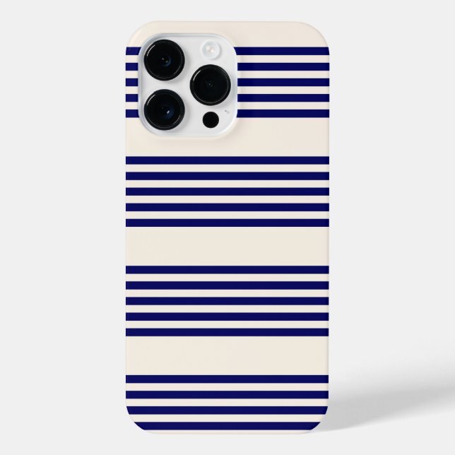 Coque iPhone Marine bleu et beige cinq bandes motif (Verso)