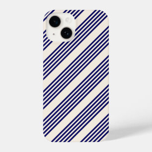 Coque Pour iPhone 14 Marine bleu et beige cinq bandes motif